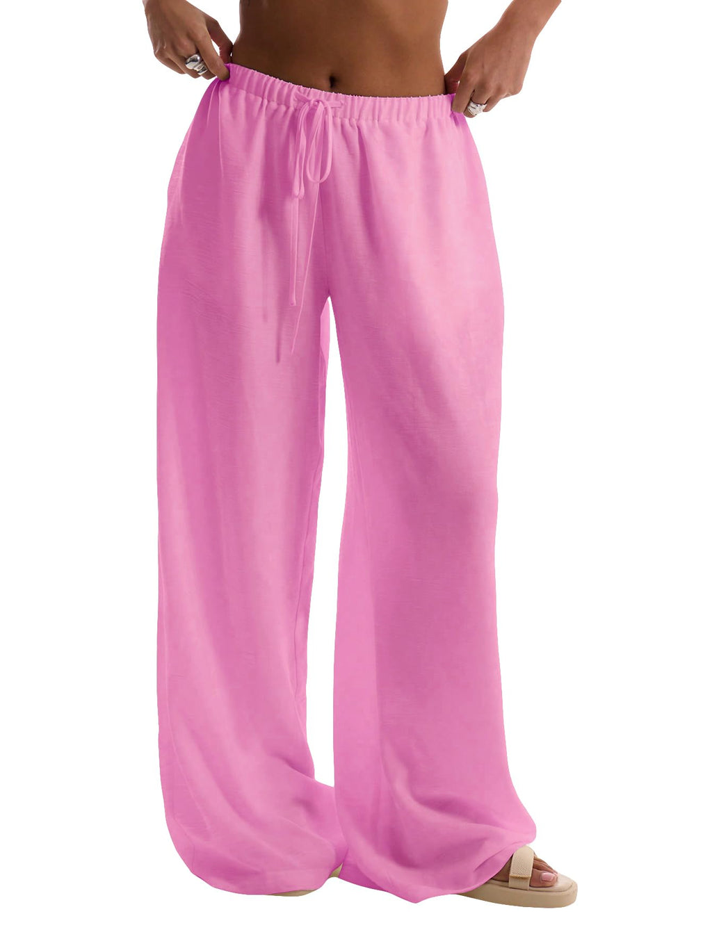 RoseSeek Women's Wide Leg Linen Pants Mesh Beach Cover Up Vacation Outfits