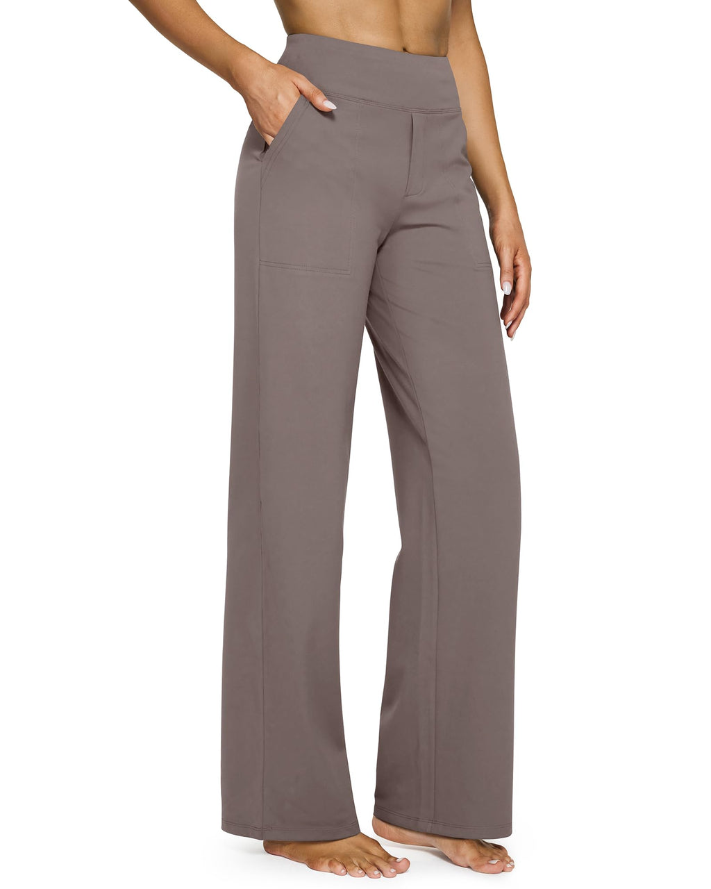 G4free Wide-Leg Yoga Pants For Women With Pockets High-Waist Taupe Xl
