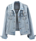 Kedera Denim Jacket For Women Ripped Classic Trucker Jackets Basic Button Down Fitted Jean - Wash Blue