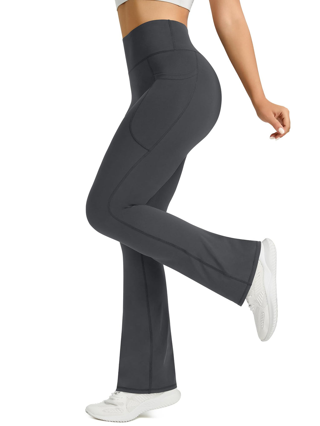 Pretisky Women's Flared Yoga Pants With Pockets - Dark Grey