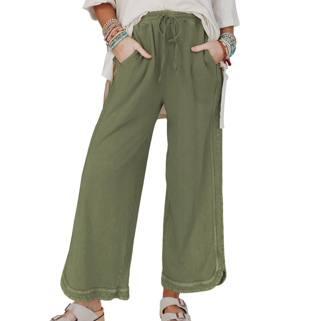 Hixiaohe Women's Casual Wide-Leg Sweatpants High-Waist - Army-green