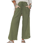 Hixiaohe Women's Casual Wide-Leg Sweatpants High-Waist - Army-green