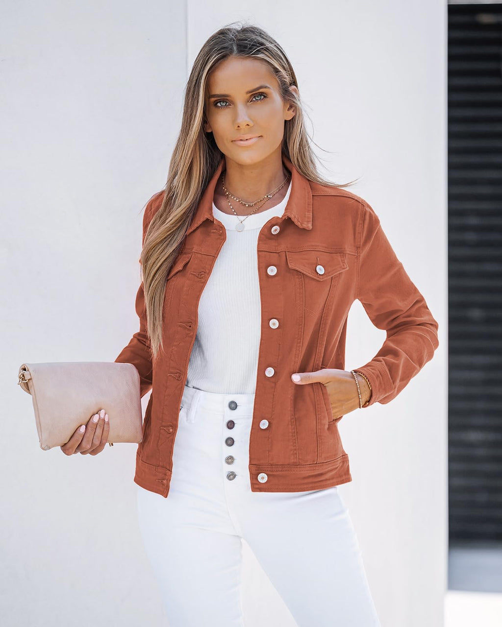 Luvamia Womens Jean Jacket Denim Women Country Outfits For - Orange Rust