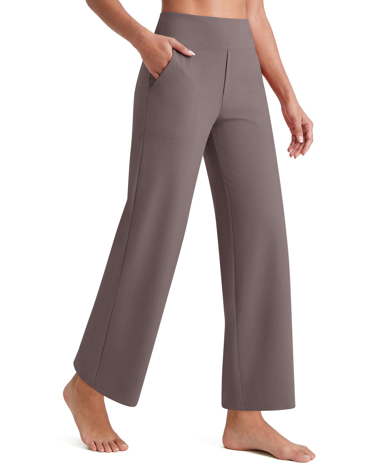 G4free Wide-Leg Yoga Pants For Petite Women With Pockets Taupe L