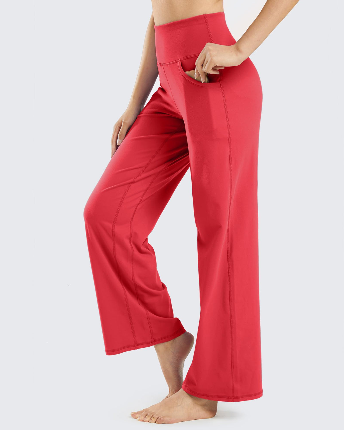 Promover Wide-Leg Pants For Women With Pockets Stretch Soft Red Xxl