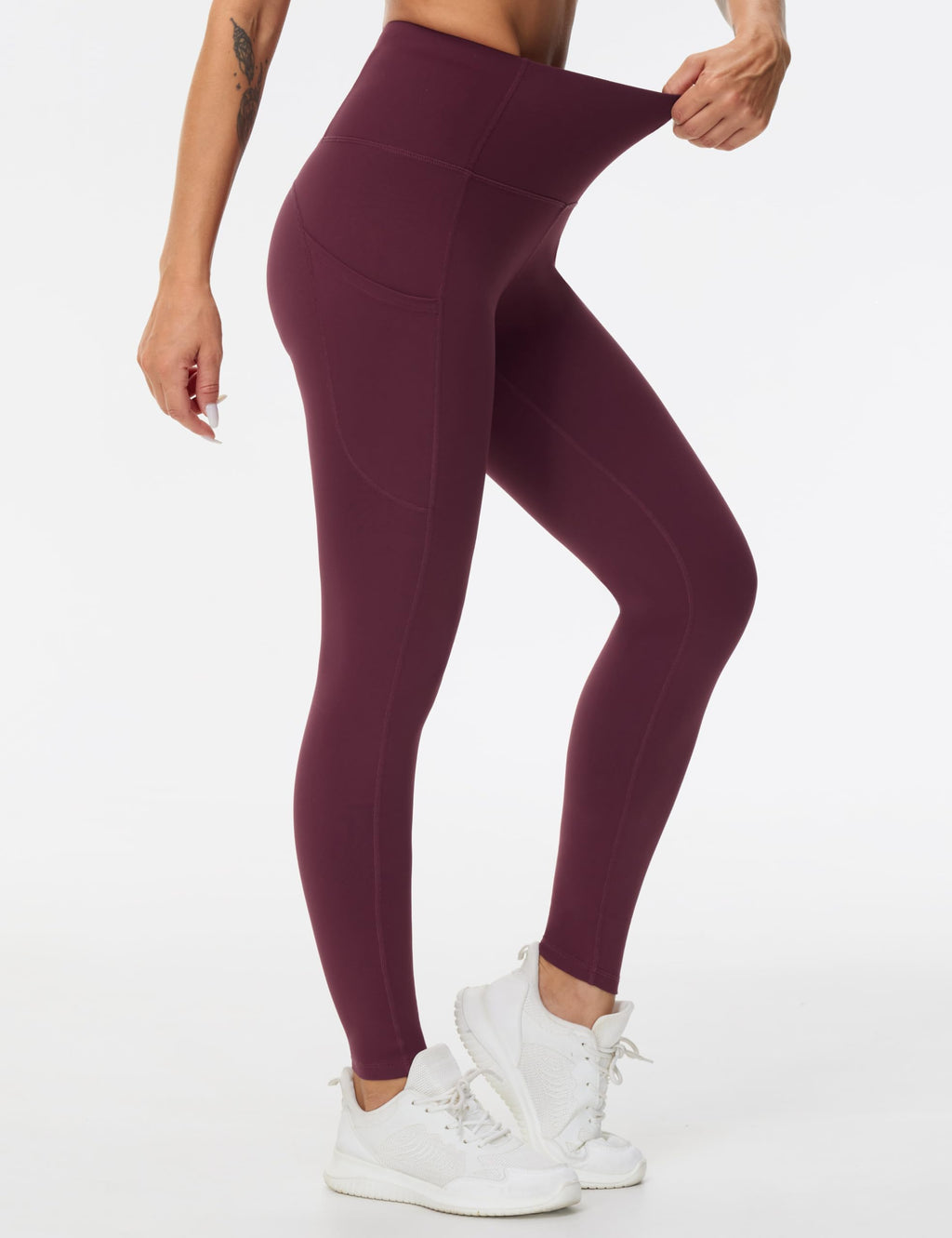 The Gym People Women's Thick High-Waist Yoga Pants Workout - Dark Red