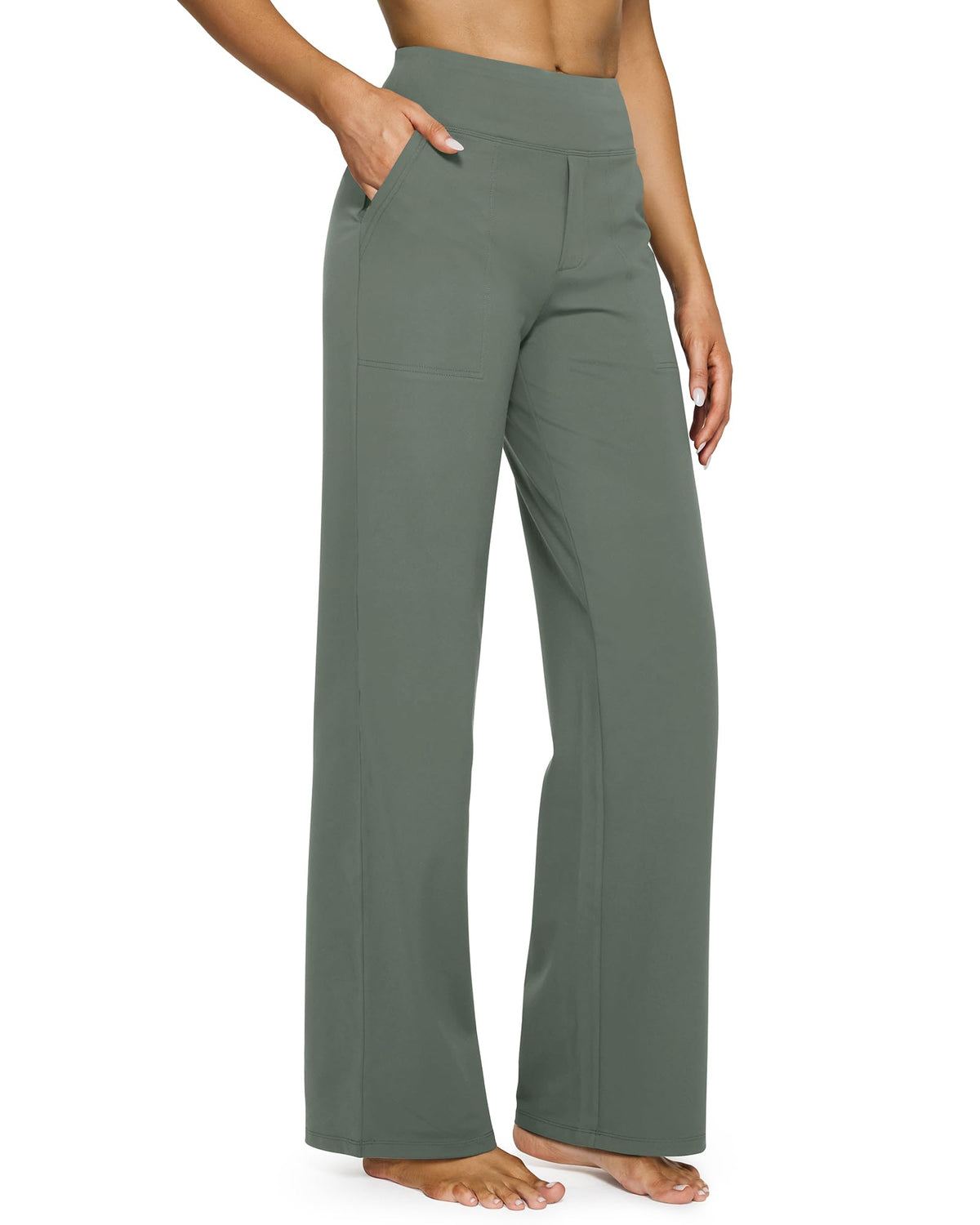 G4free Casual Pants For Women With Pockets Straight-Leg Grey Sage S