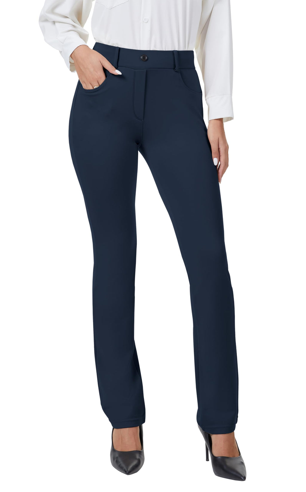 Vimpep Straight-Leg Yoga Dress Work Pants Women Pull On - Navy Blue