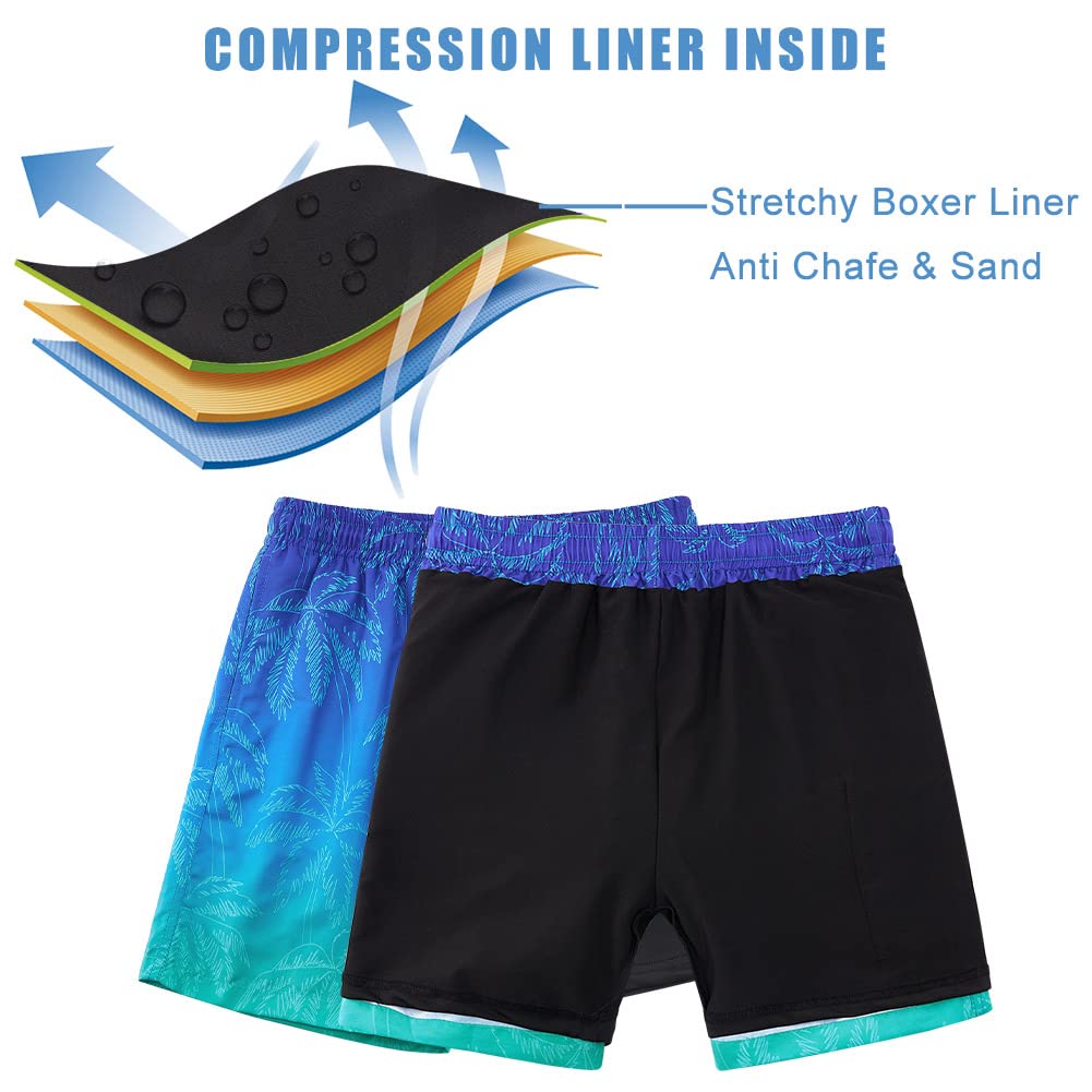 Cozople Bathing Suits for Teens Funny Hawaii Stylish Swim Trunks Swimwear Boxer Brief Liner Beach Board Shorts Green Crocodile Soft Elastic Waist Surf Swimsuit for Casual Sports Running Size 18-20