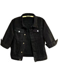 Unilexi Women's 3/4 Sleeve Colored Cropped Denim Jacket Light Wash Short Jean Trucker Coat(0096-black-xs)