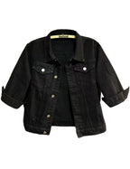 Unilexi Women's 3/4 Sleeve Colored Cropped Denim Jacket Light Wash Short Jean Trucker Coat(0096-black-l)