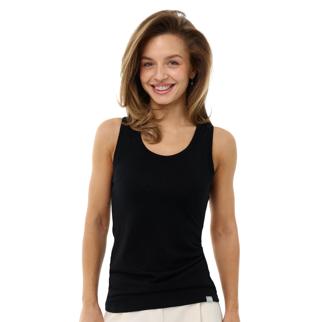 100% Merino Wool Tank Top Women - Active Sleeveless Undershirt Base Layer (X-Small, B: Black)