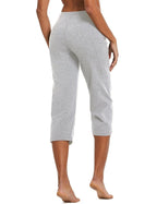 Baleaf Women's Capri Pants With Pockets High-Waist Light Gray S