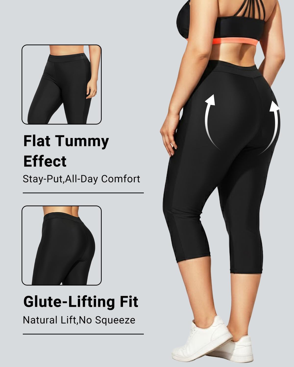 Women's Black Plus-Size Rash Guard Pants High-Waisted Long Swim