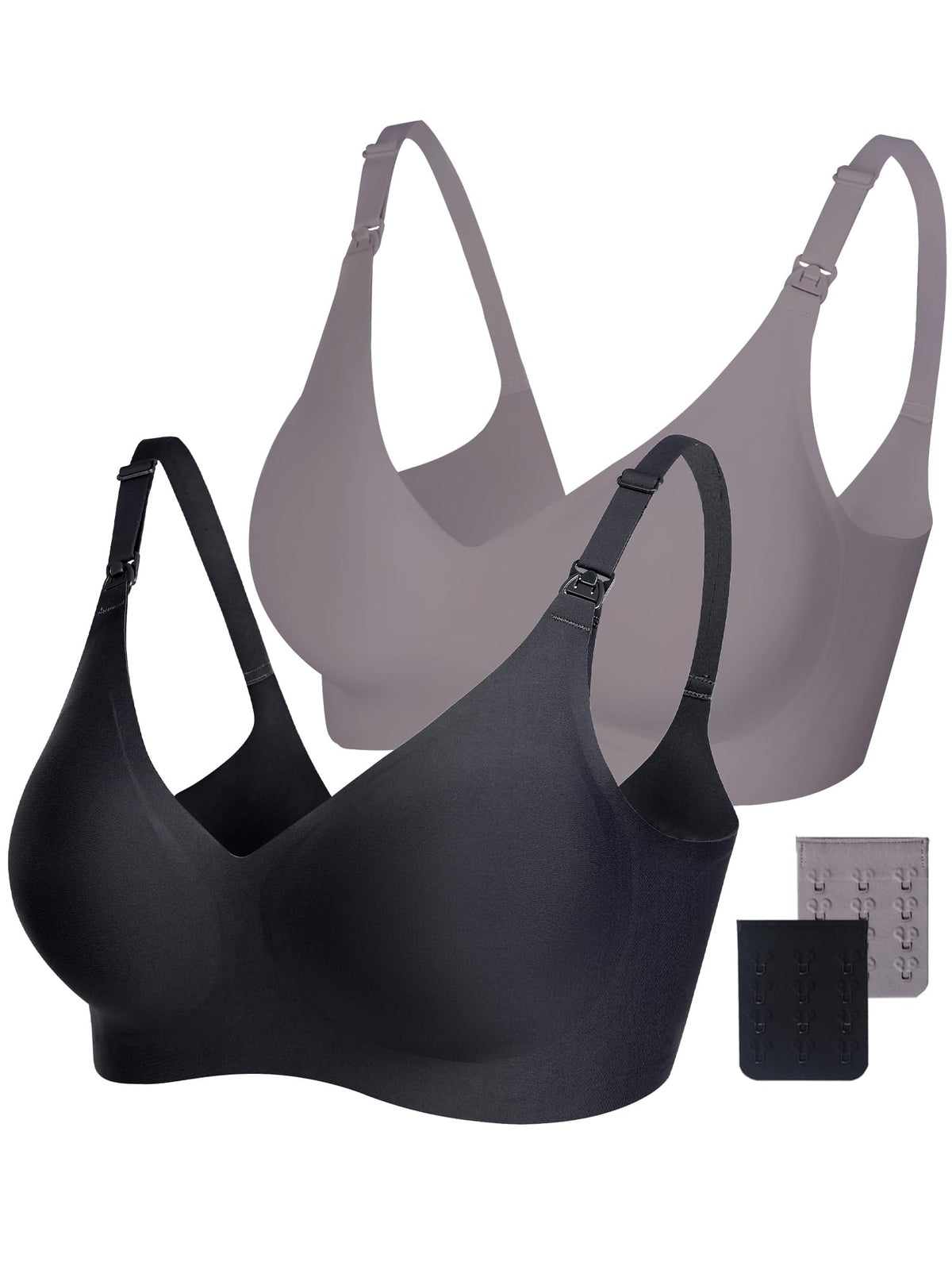 Women's Vinfact for Breastfeeding Buttery Smooth Pregnancy with Extra Extenders- Silky Black, Xx-large Nursing Bra