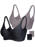 Women's Vinfact Smooth for Breastfeeding Seamless for Pregnancy Wireless Bralette with Extra Extender X-large, 2pack-black/grey Nursing Bra