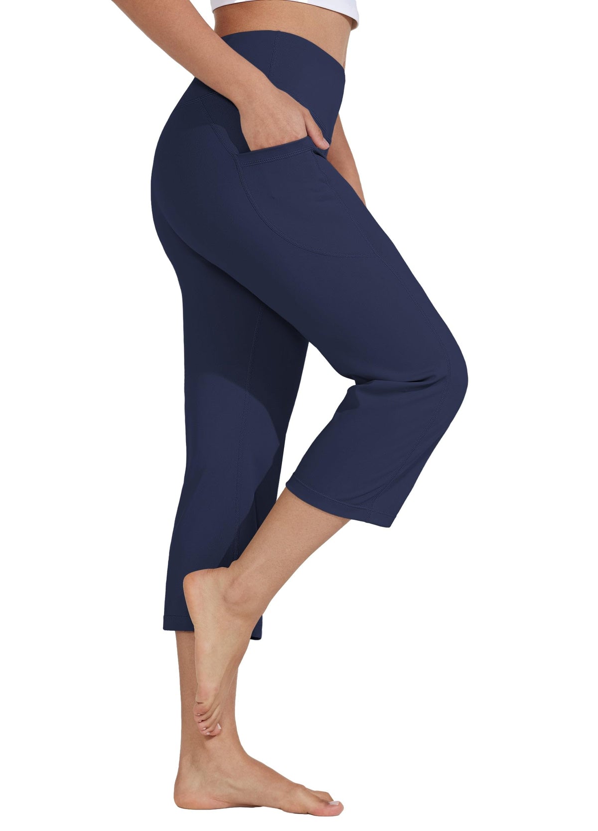 Willit Women's Yoga Capris Pants High-Waist Leggings Crop - Size Medium
