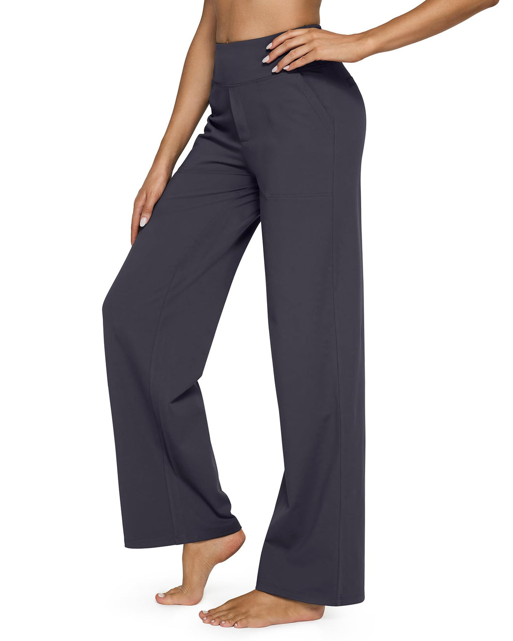 G4free Straight-Leg Yoga Pants For Women With Pockets Dark Grey M