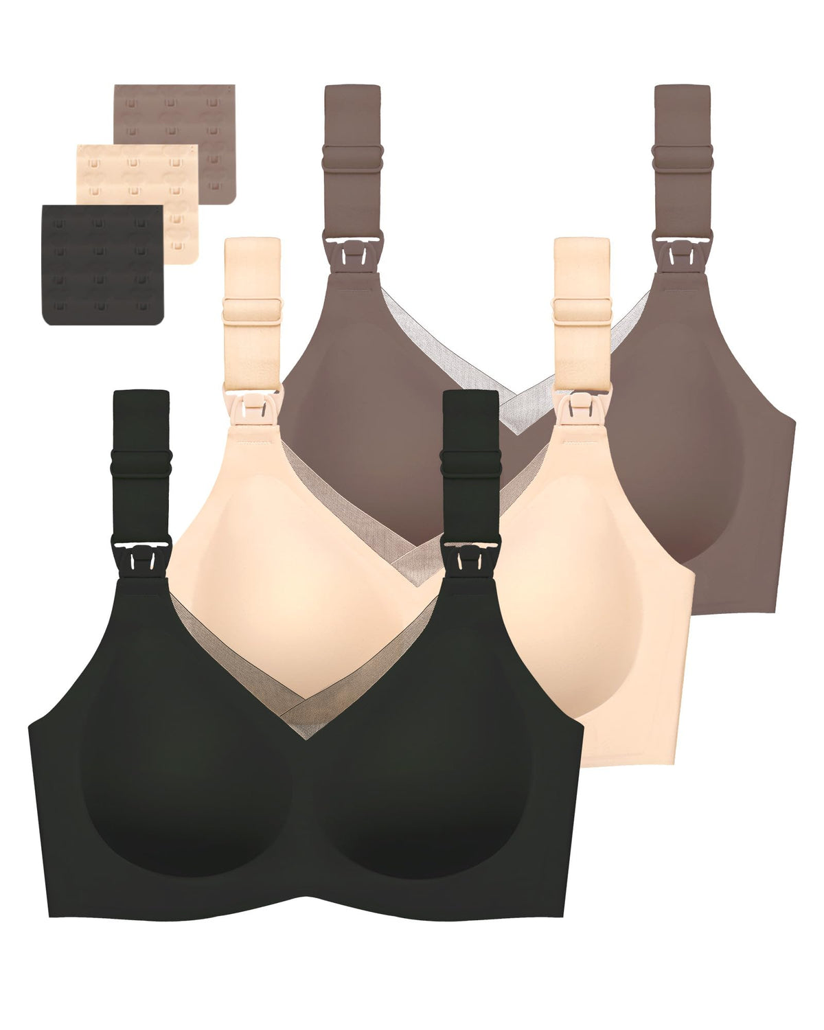 Women's Gailife 3 Pack for Breastfeeding Seamless V Neck Mesh Comfort Pregnancy Sleep Bralette Xxl, Black/beige/grey Nursing Bra