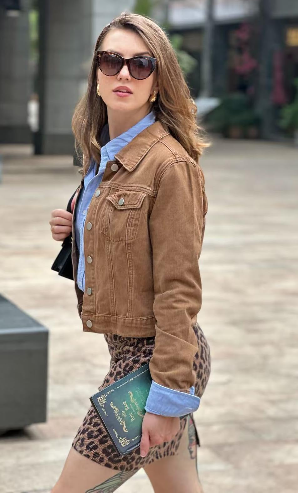 Andy & Natalie Jean Jacket Women Trendy Denim Long Sleeve Basic Button Down Cropped Shackets Light Brown X-small