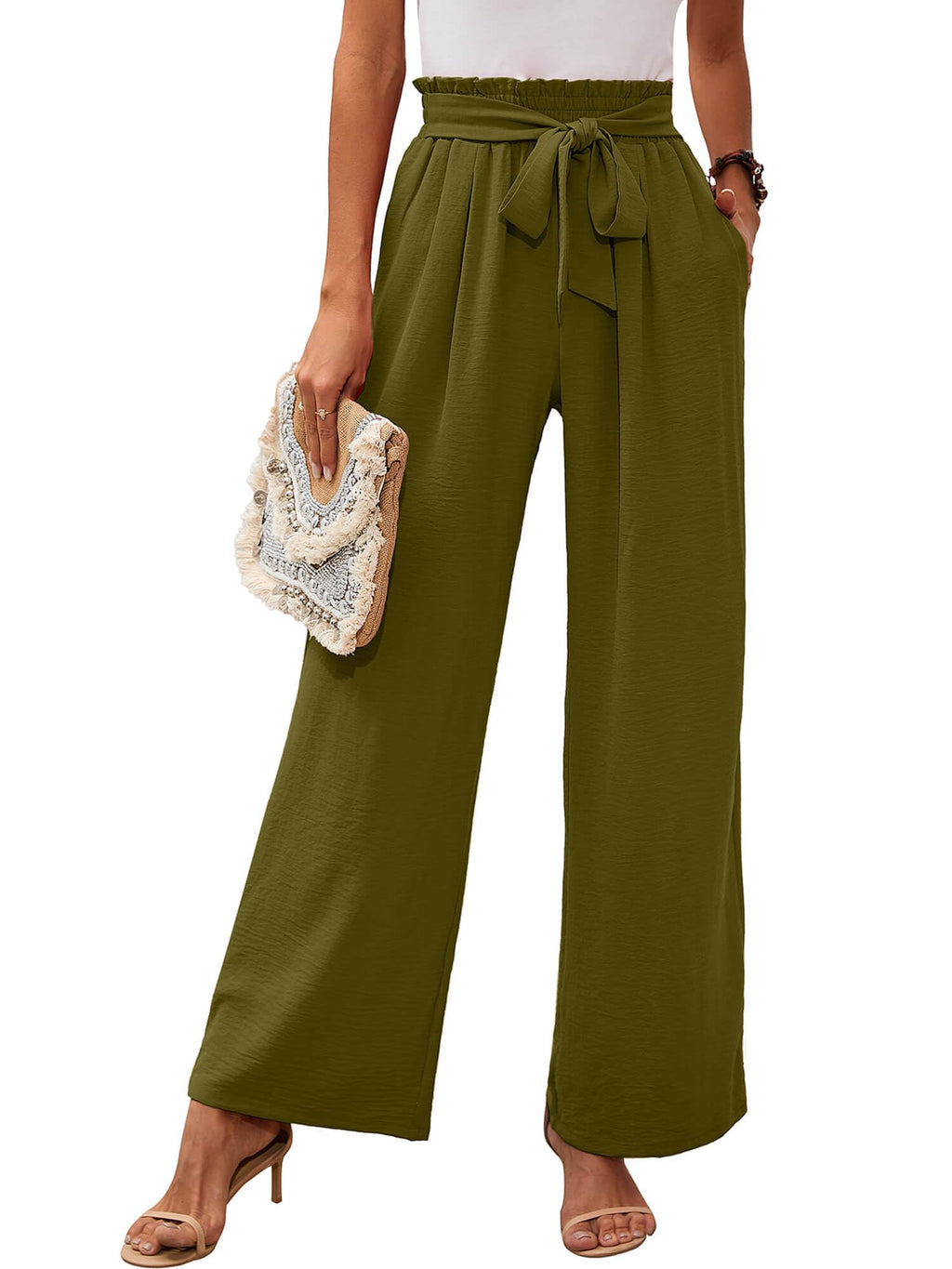 Heymoments Women's Wide-Leg Lounge Pants With Pockets - A27-army Green
