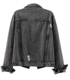 Kedera Womens Denim Jackets Distressed Ripped Long Sleeve Jean Jacket Coats - Wash Black