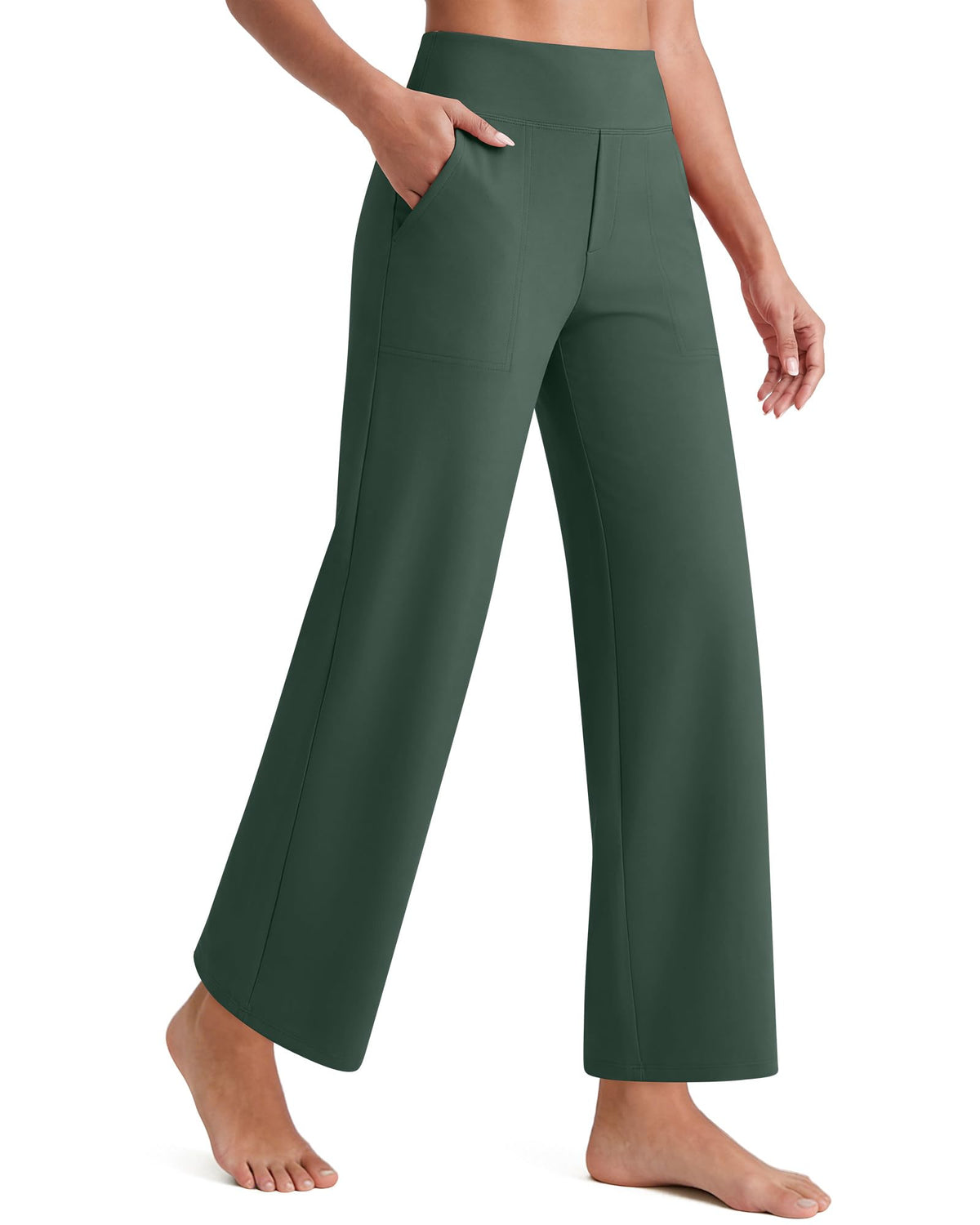 G4free Wide-Leg Yoga Pants Women With Pockets Dark Forest - Size Large