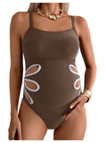 Oyoangle Women's Maternity Swimsuits One-Piece Pregnancy - Brown