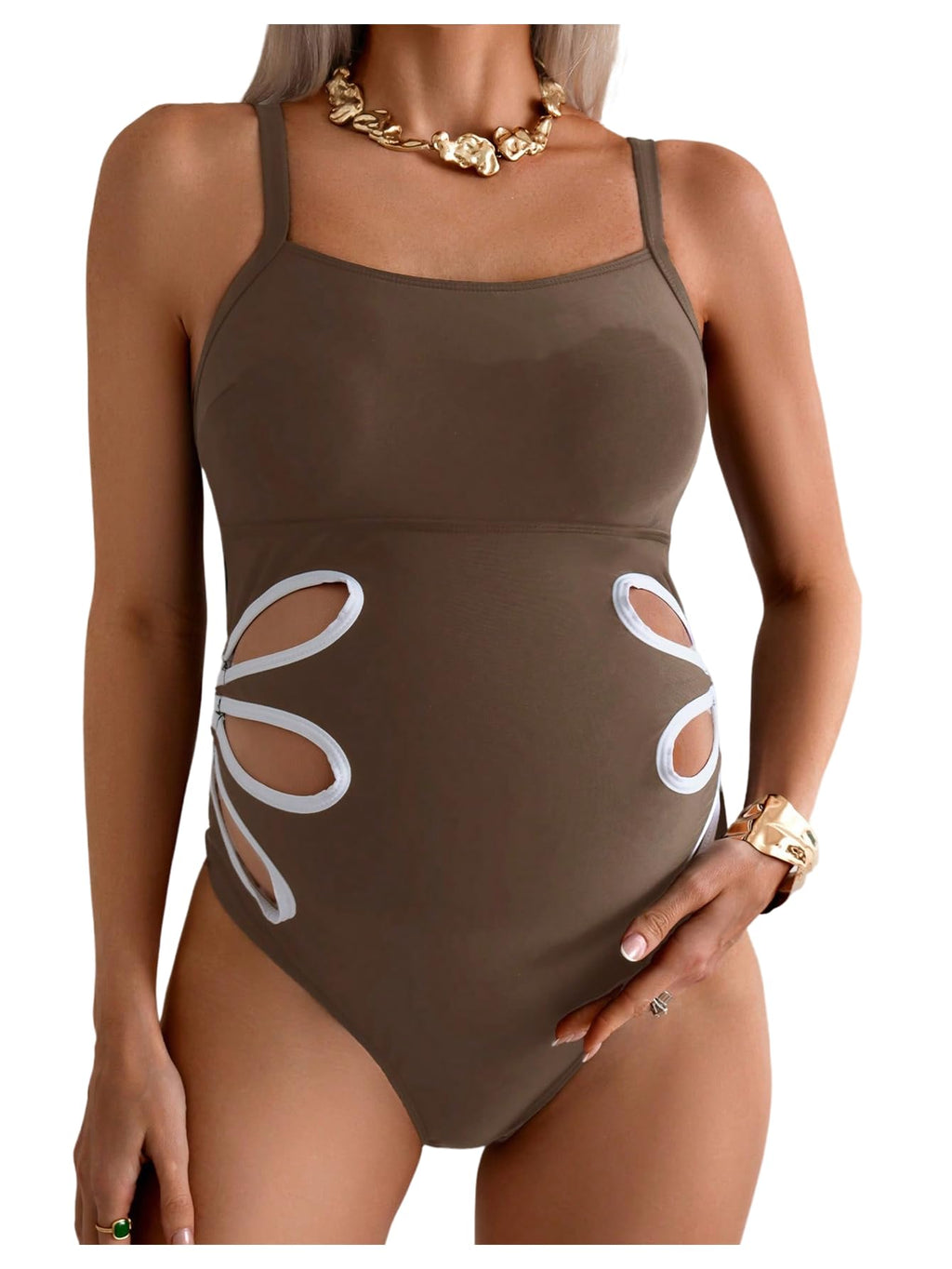 Oyoangle Women's Maternity Swimsuits One-Piece Pregnancy - Style 4