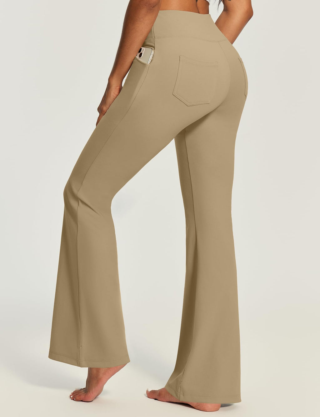 Yoga Pants Women High-Waist Workout Bootcut Flare Leggings With - Khaki