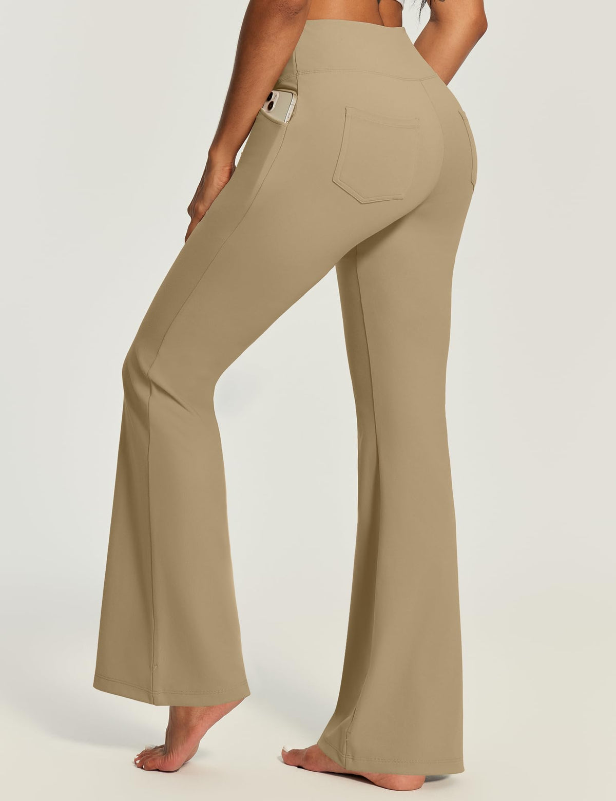 Yoga Pants Women High-Waist Workout Bootcut Flare Leggings With - Khaki