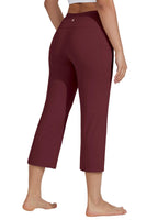 Willit Women's Yoga Capris Pants High-Waist Leggings Crop - Wine Red
