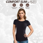 +MD Women's Seamless Short Sleeve Undershirt, Light Compression Scoop Neck Tank Top, Tummy Control Basic Tee Camisole (Black,S)