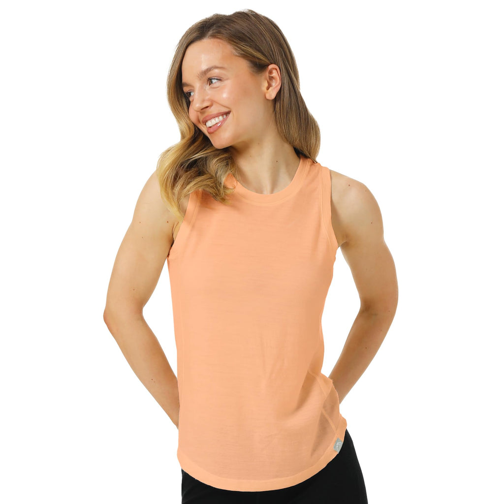 100% Merino Wool Tank Top Women - Active Sleeveless Undershirt Base Layer (X-Small, H: Peach)