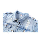 Hixiaohe Spring Summer Jean Jacket For Women Trendy Half Sleeve Button Down Short Denim Retro Cropped Trucker Coat - Blue