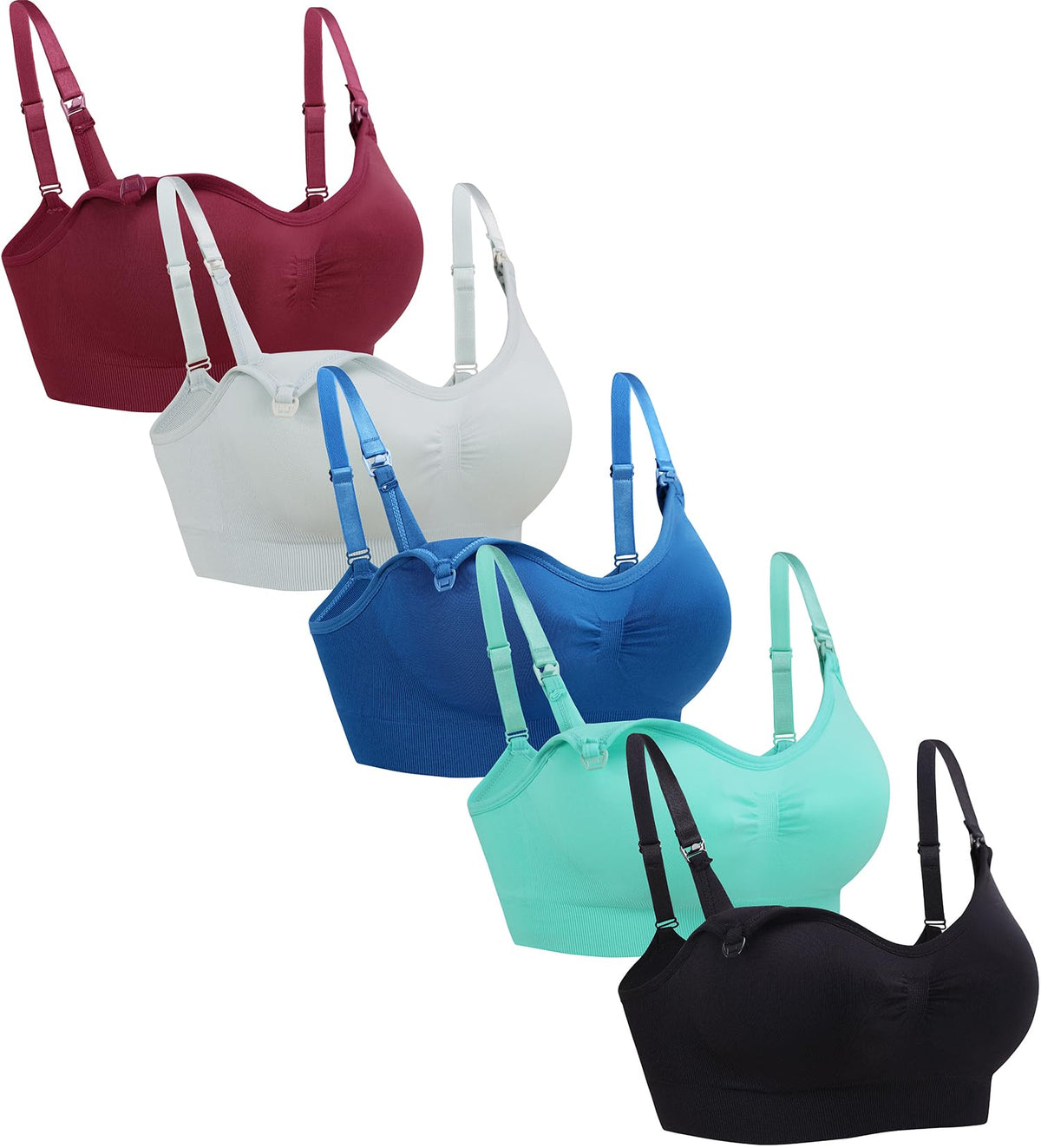 Suekaphin 5pack Wireless Women's's Sleeping Breastfeeding ,medium,black/winered/mintgreen/navyblue/palegreen Nursing Bra