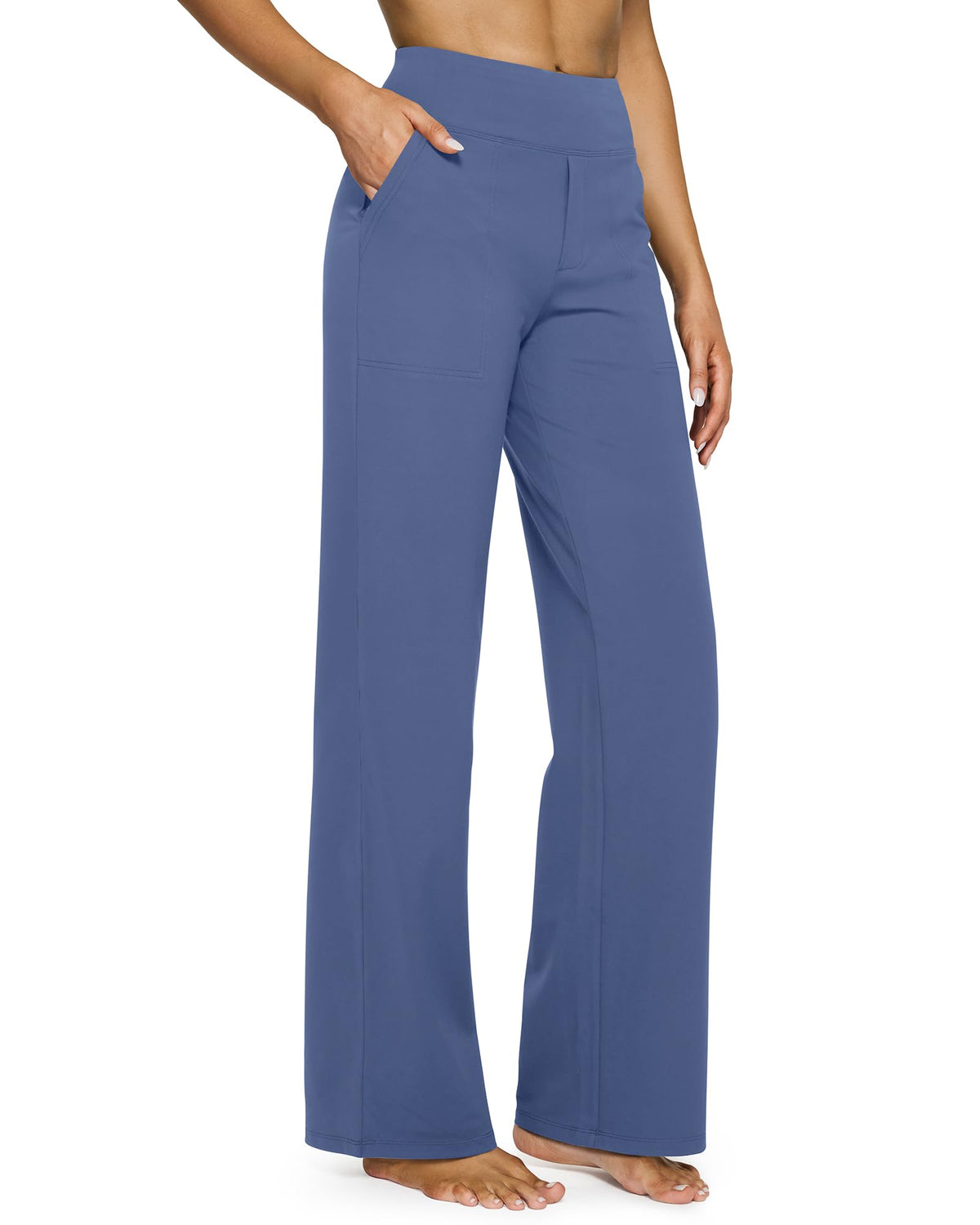 G4free Wide-Leg Yoga Pants For Women With Pockets Denim Blue M Tall