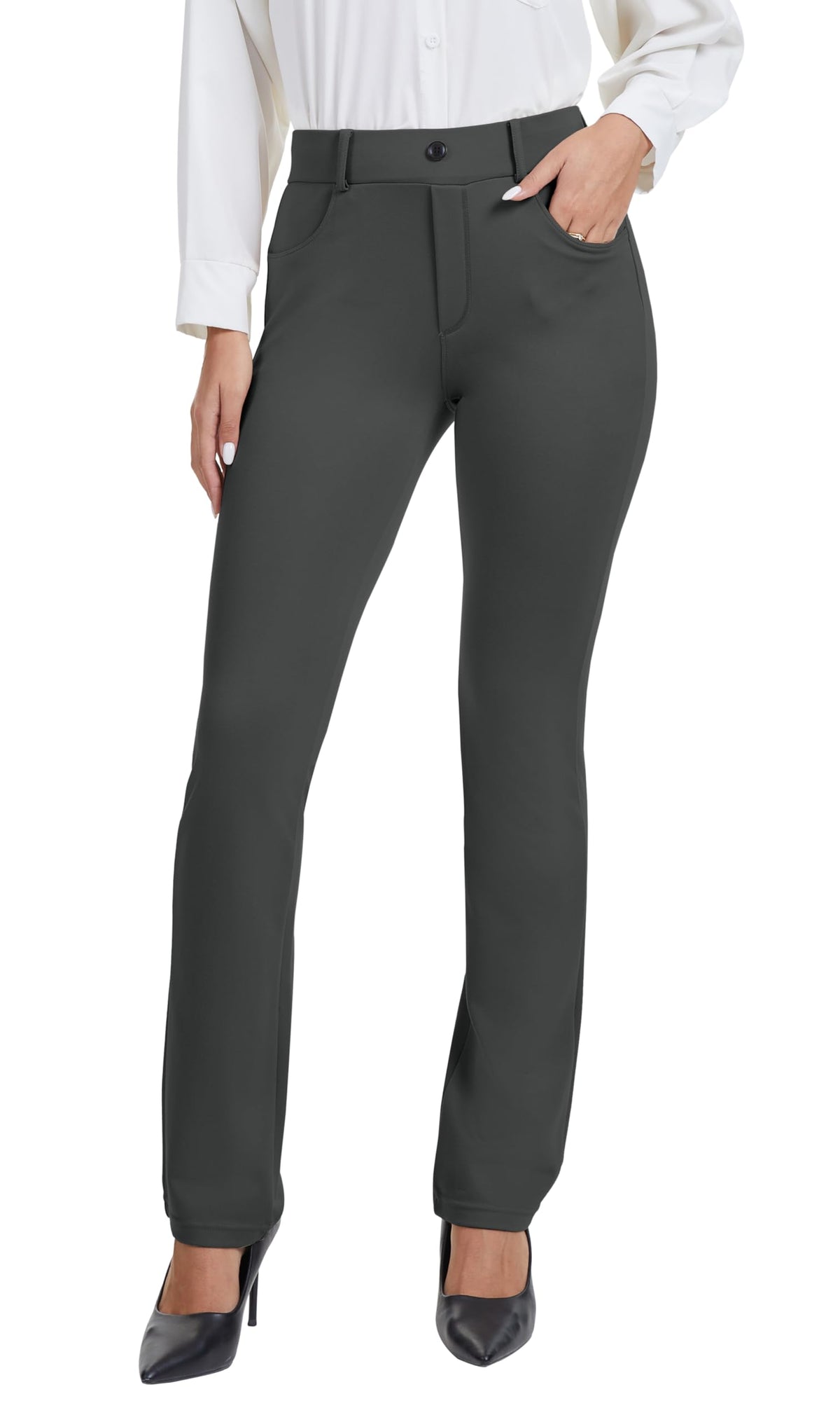 Vimpep Straight-Leg Yoga Dress Work Pants Women Pull On Stretchy 4