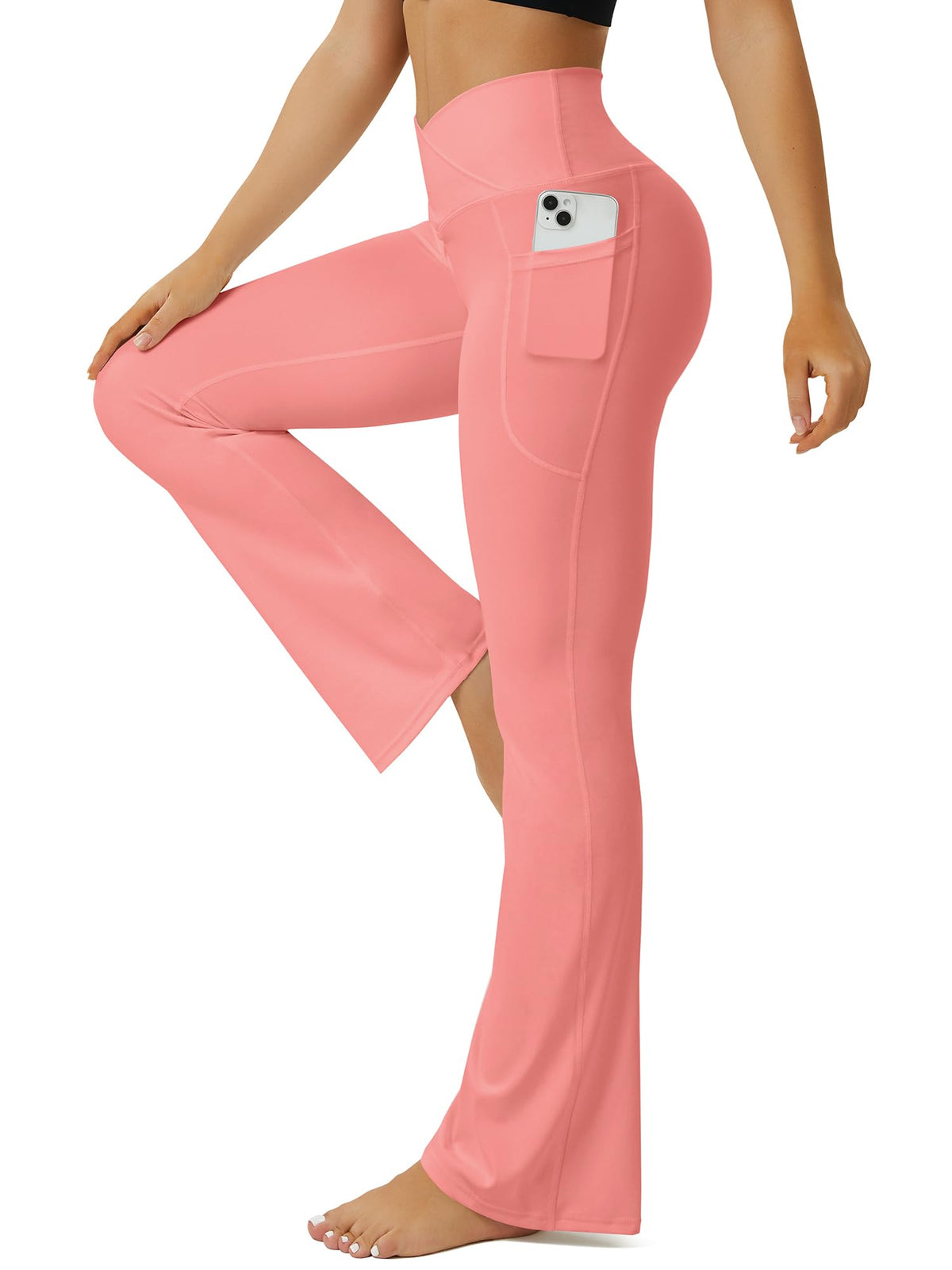 Fohofo Yoga Pants Women Flare Leggings For With Pockets - Pink