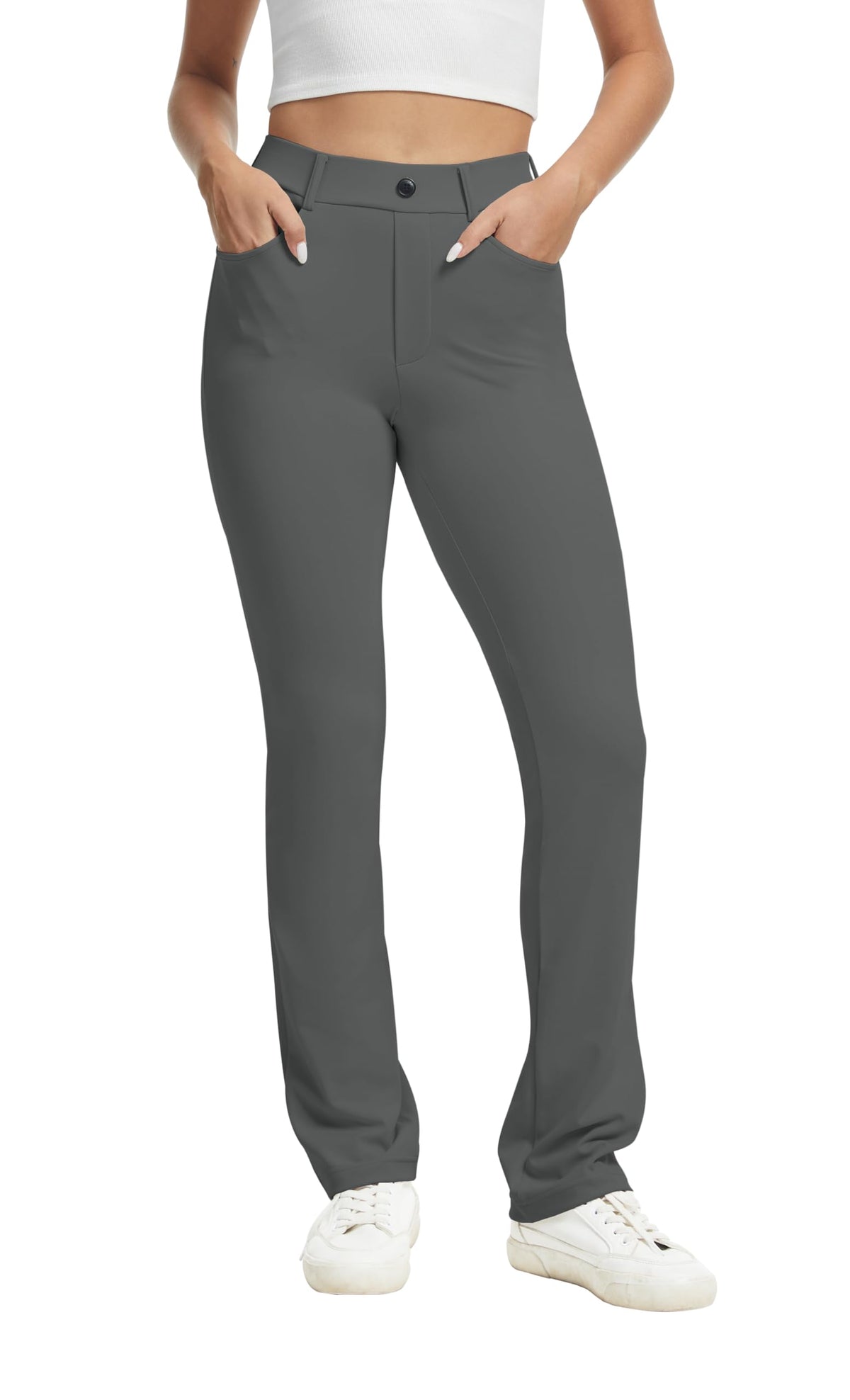 Vimpep Yoga Pants Women Straight-Leg With Pockets High-Waist Stretchy
