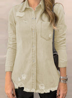 Dokotoo Womens Long Sleeve Button Down Oversized Jean Denim Jacket Beige S - A1 Apricot