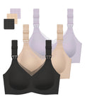 Women's Gailife 3 Pack for Breastfeeding Seamless V Neck Mesh Comfort Pregnancy Sleep Bralette M, Black/beige/purple Nursing Bra