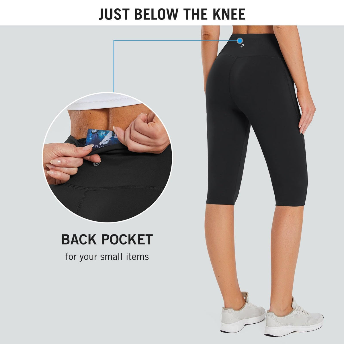 Baleaf Women's Capri Leggings Knee Length Upgraded Fabric Black Xs