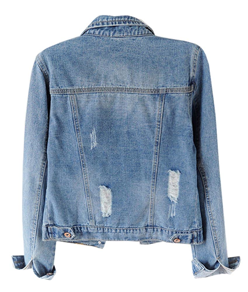 Kedera Womens Denim Jackets Distressed Ripped Long Sleeve Jean Jacket Coats - Blue