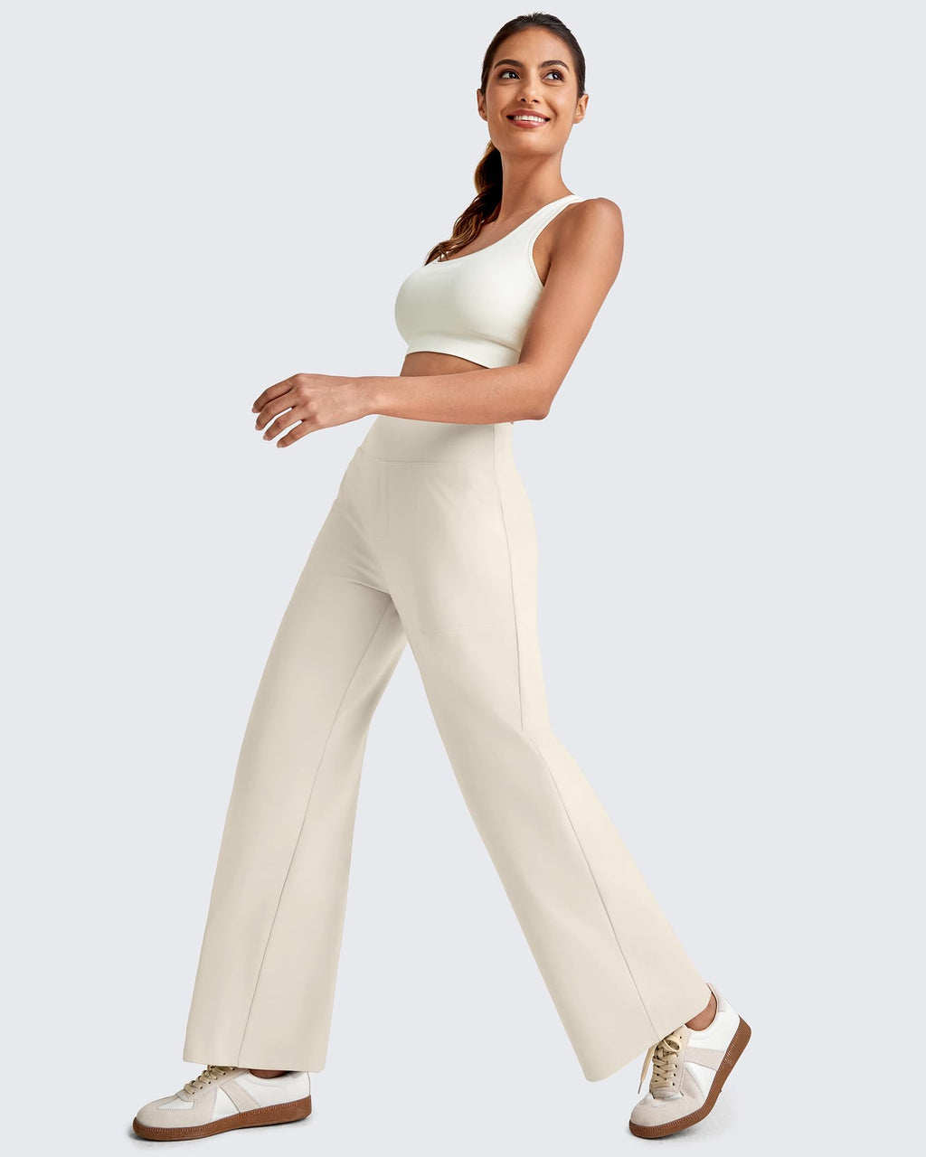 G4free Wide-Leg Pants For Women Ankle Length With Pockets Ivory Xxl