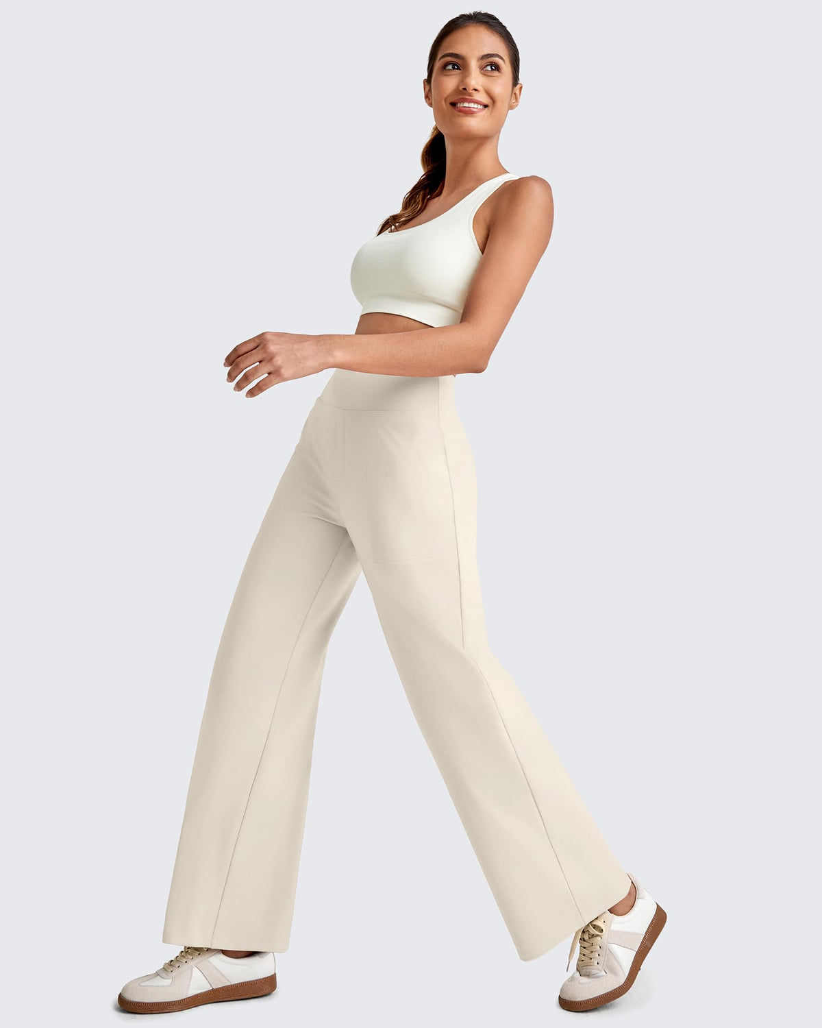 G4free Wide-Leg Pants For Women Ankle Length With Pockets Ivory Xl