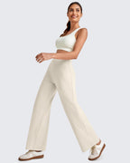 G4free Wide-Leg Pants For Women Ankle Length With Pockets Ivory Xs