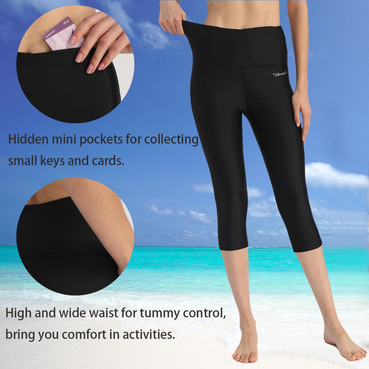 Ubestyle Women's Swim Capris UPF 50+ High-Waist Quick Dry Leggings