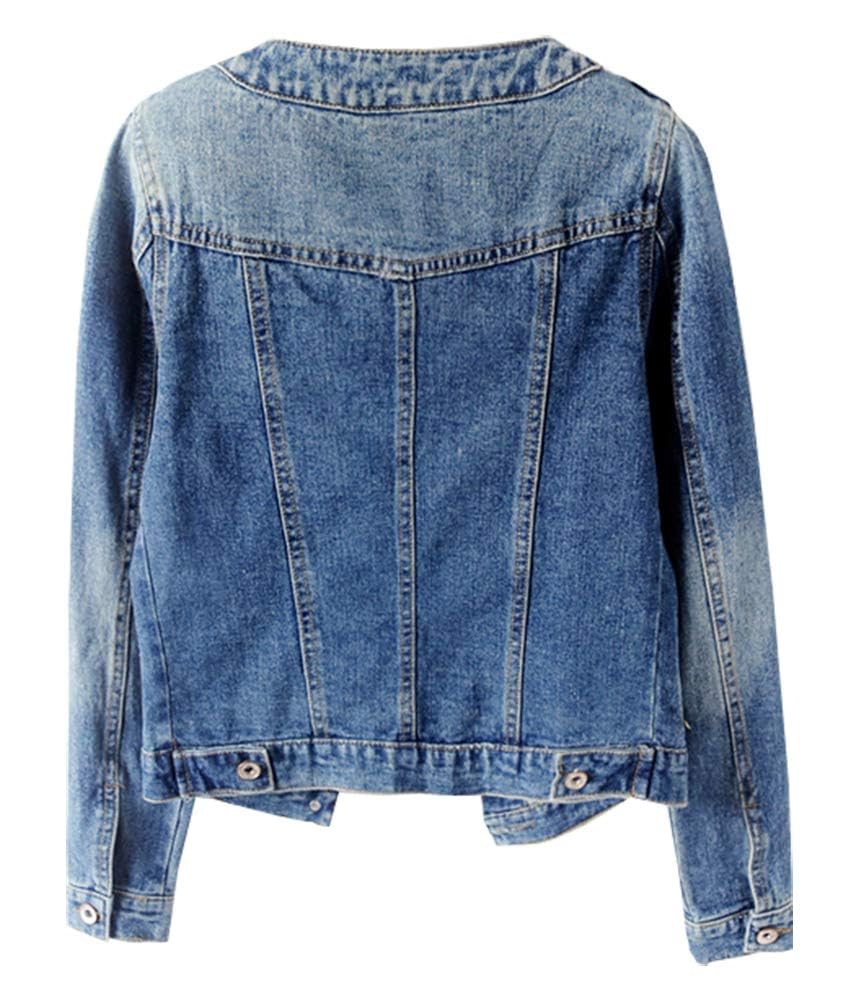 Kedera Jean Jacket For Women Trendy Collarless Button Down Long Sleeve Casual Western Denim Country Concert Outfits - Blue