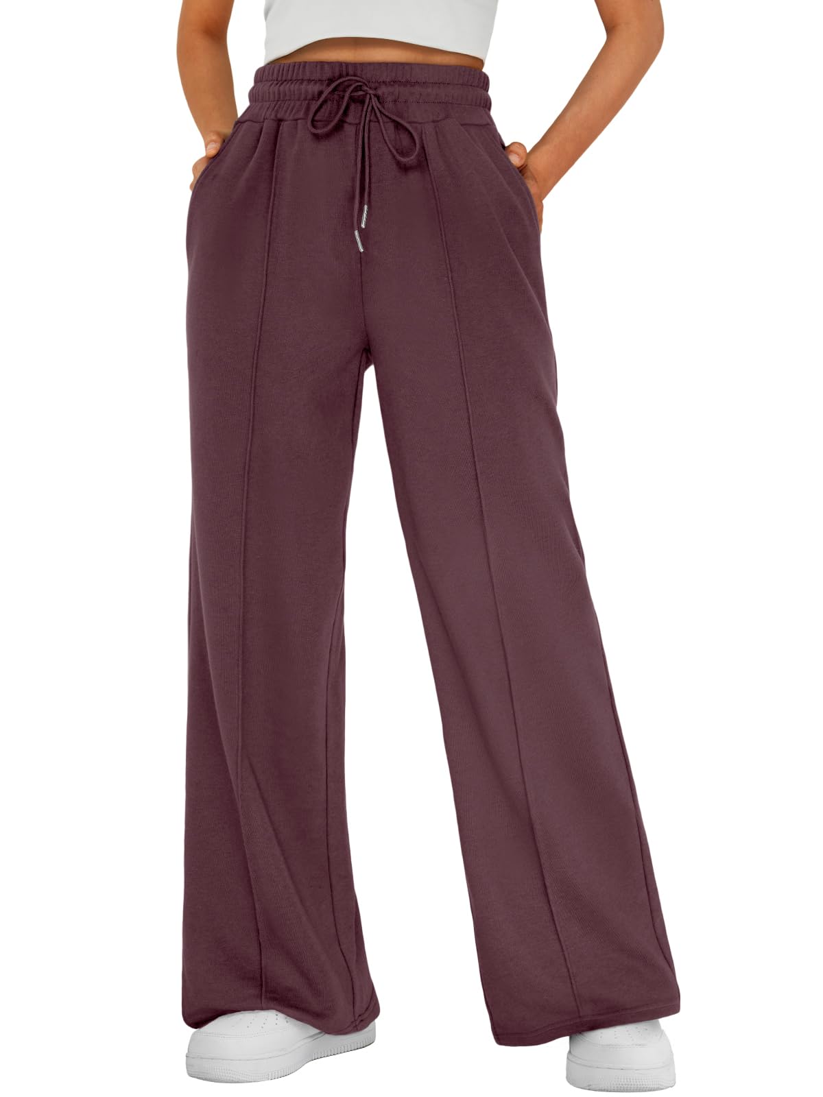 Automet Women's Wide-Leg Sweatpants Baggy Lounge Sweat Pants Winered